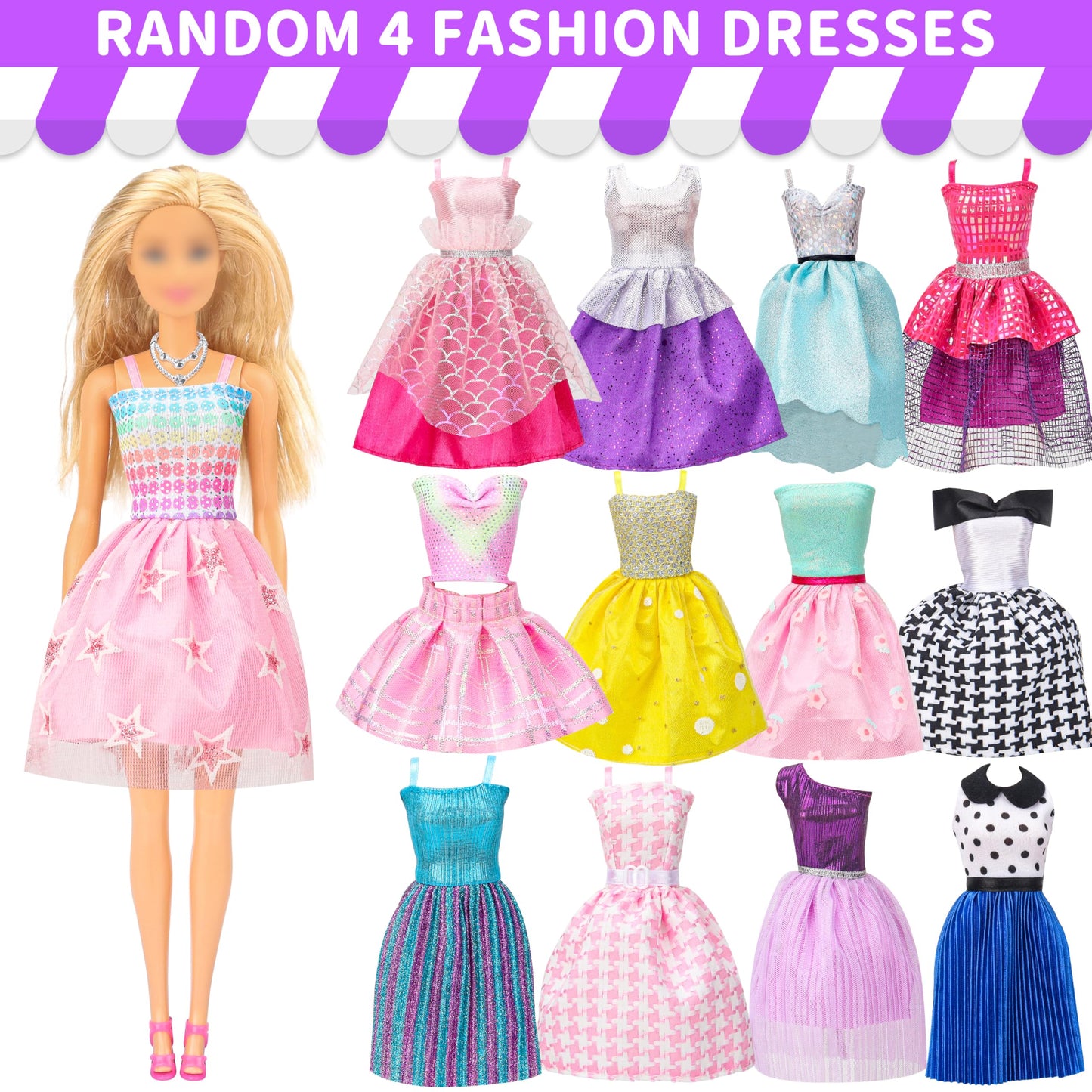 Style Shine 90-Piece Doll Clothes & Accessories Set – Dresses, Gowns, Swimsuits, Shoes, Hangers & Toys for Girls, Kids Gift