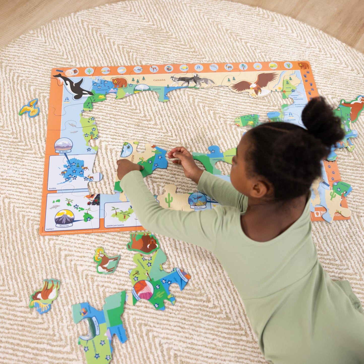 Melissa & Doug National Parks USA Map Floor Puzzle – 45 Jumbo Animal-Shaped Pieces with Search & Find Activities, Park & Animal ID Guide