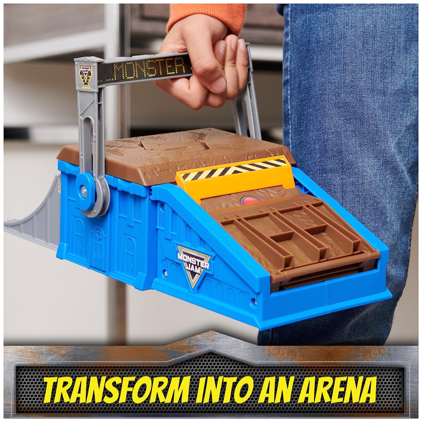 Monster Jam Mini Freestyle Flip Arena Playset and Storage with 2 Mini Trucks, Kids Toys for Boys and Girls Ages 3 and up