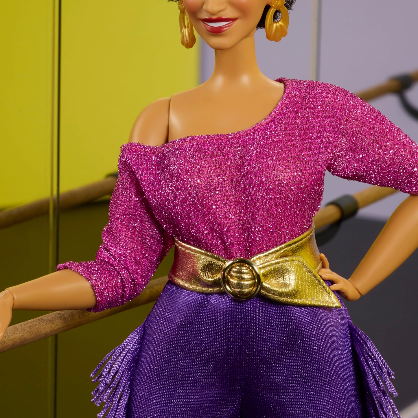 Barbie Signature Doll, Debbie Allen Tribute Collection Posable Doll with Off-Shoulder Top, Gold Belt, and Purple Fringe Pants with Leg Warmers