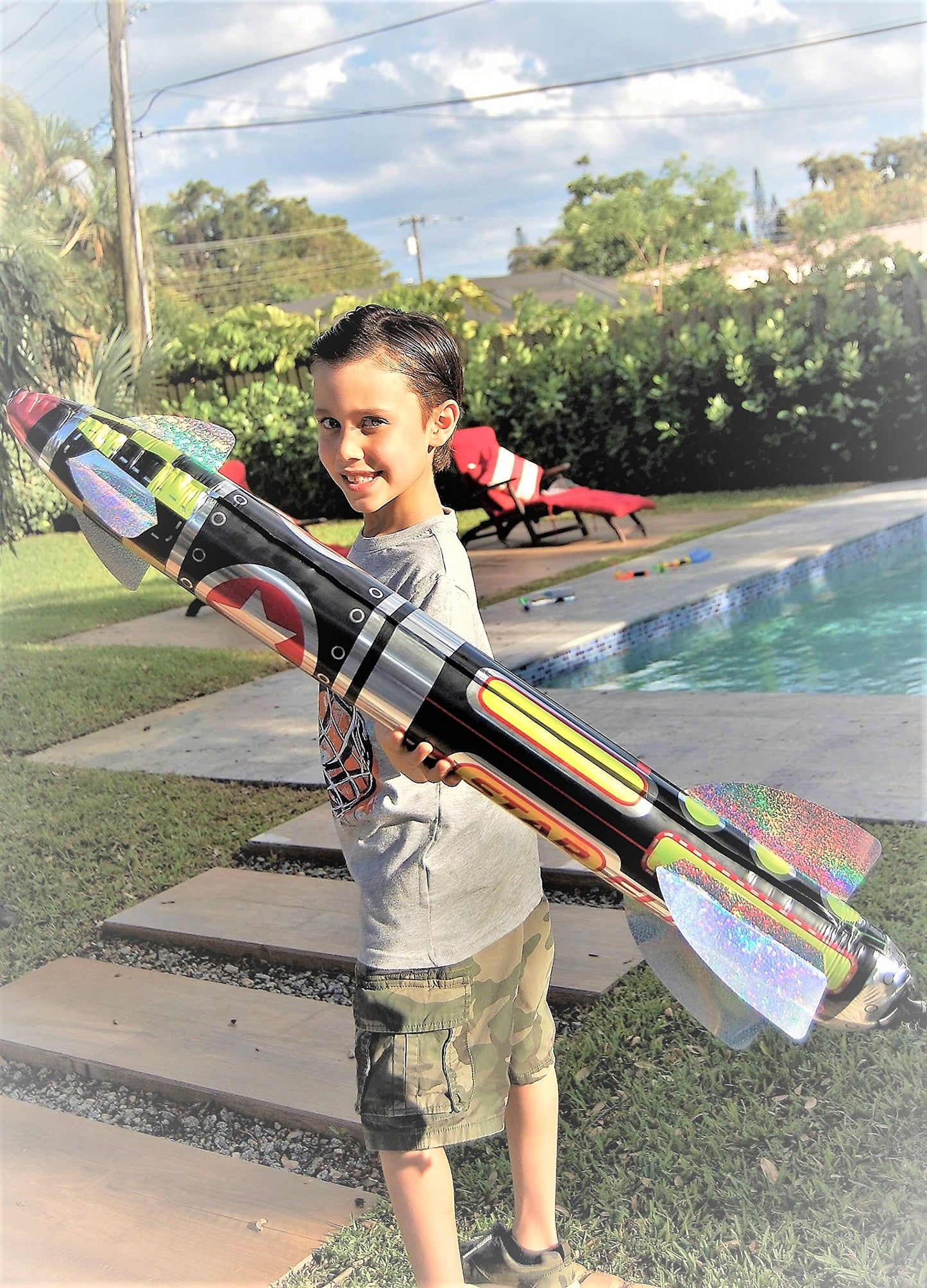 JA-RU 41" Giant Inflatable Rocket Ship Toy – Space Party Decorations, Pool Accessory, Solar System & Astronaut Kids Toy, 1 Unit