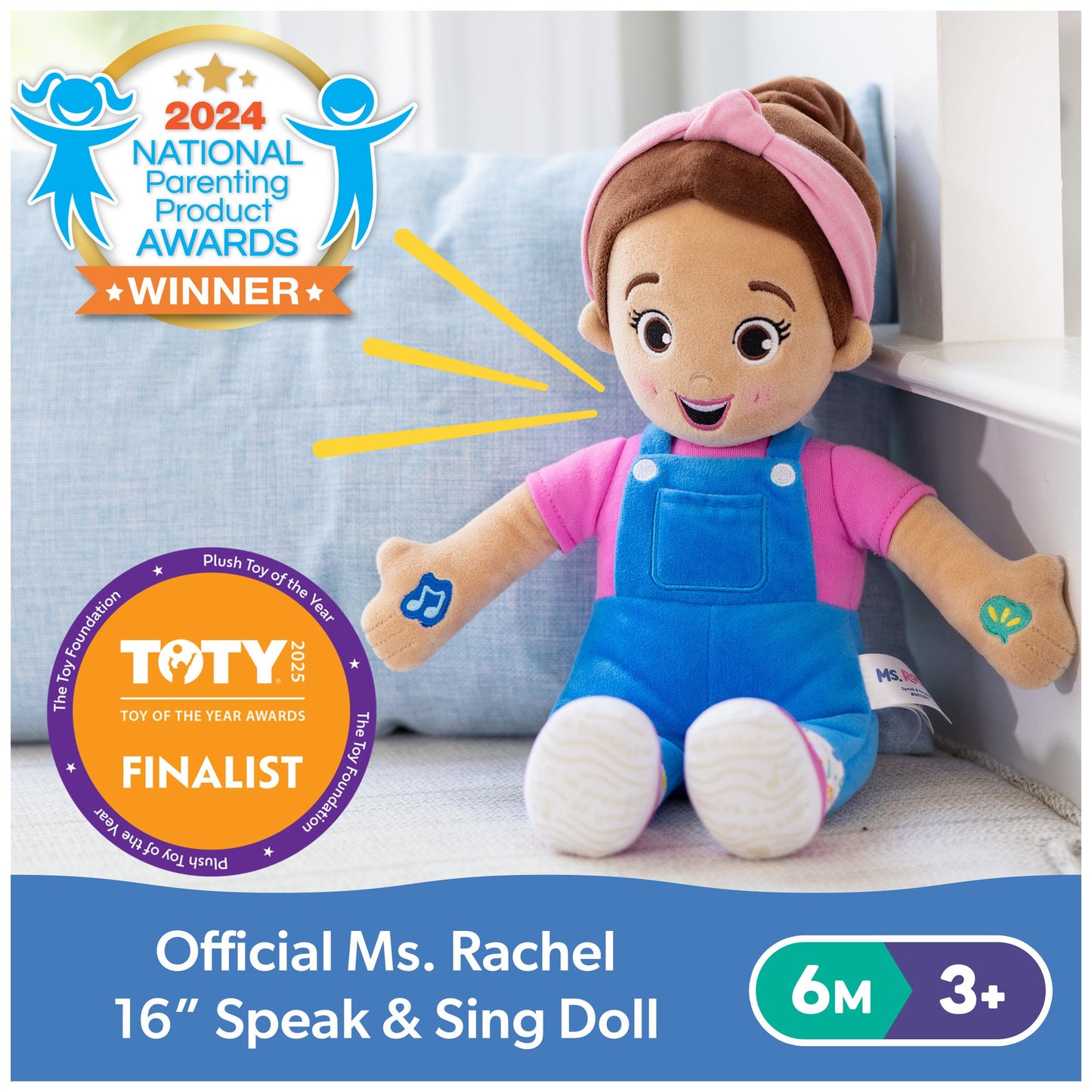Ms. Rachel Speak & Sing Doll 16” Tall Interactive Toy with 4 Songs & 16+ Phrases, Toddler Toys for Girls & Boys Ages 6 Months to 3+ Years