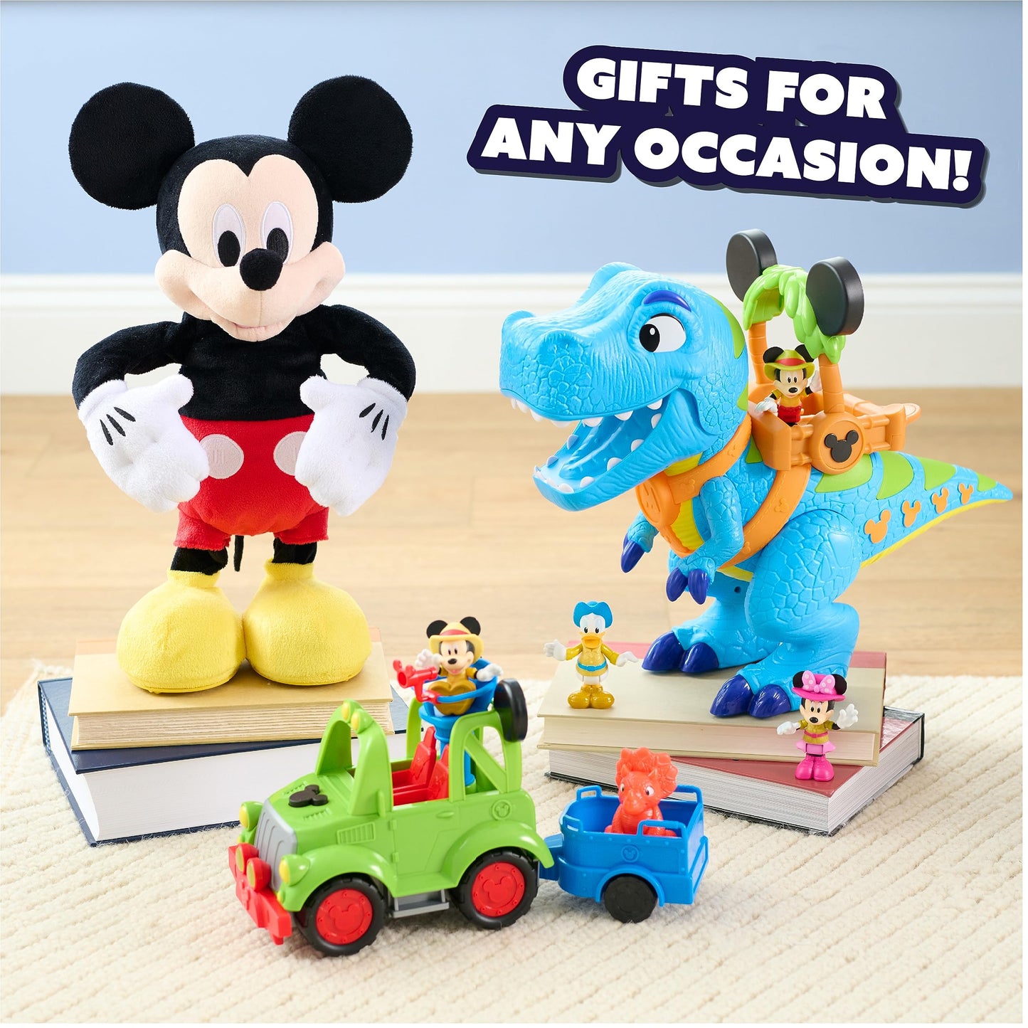 Disney Junior Mickey Mouse Funhouse Roarin' Safari Dino, 4-piece Figures and Playset, Dinosaur, Kids Toys for Ages 3 Up by Just Play