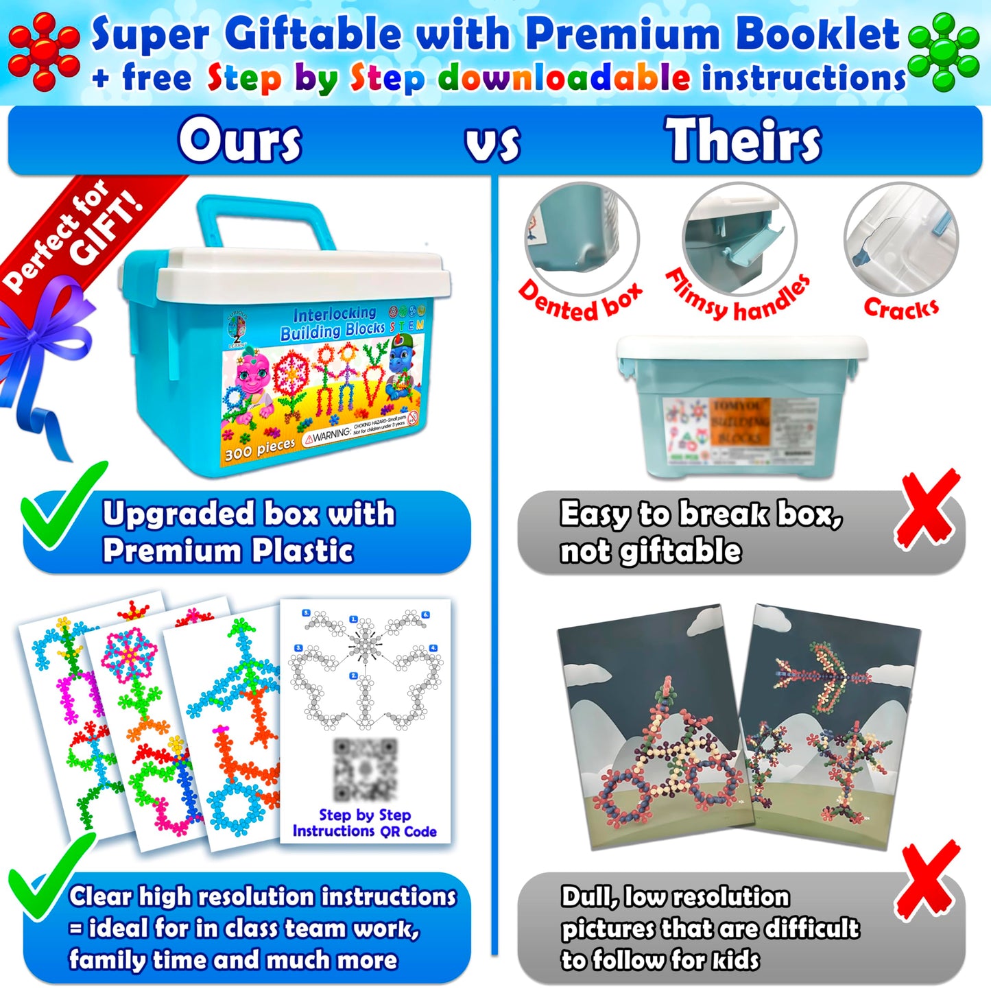 Curious 2 Learn 300-Pc Building Blocks Set – STEM Educational Toys, Interlocking Discs for Boys 4-5, Birthday Gift for Creativity