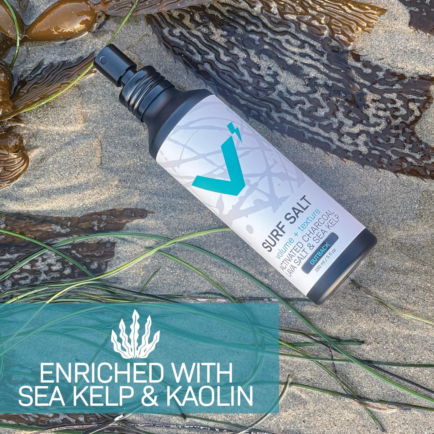 VOLT Surf Sea Salt Spray for Hair & Beard – Natural Volumizing & Texturizing Spray with Charcoal, Kaolin & Sea Kelp – Fragrance-Free, 5 Fl Oz