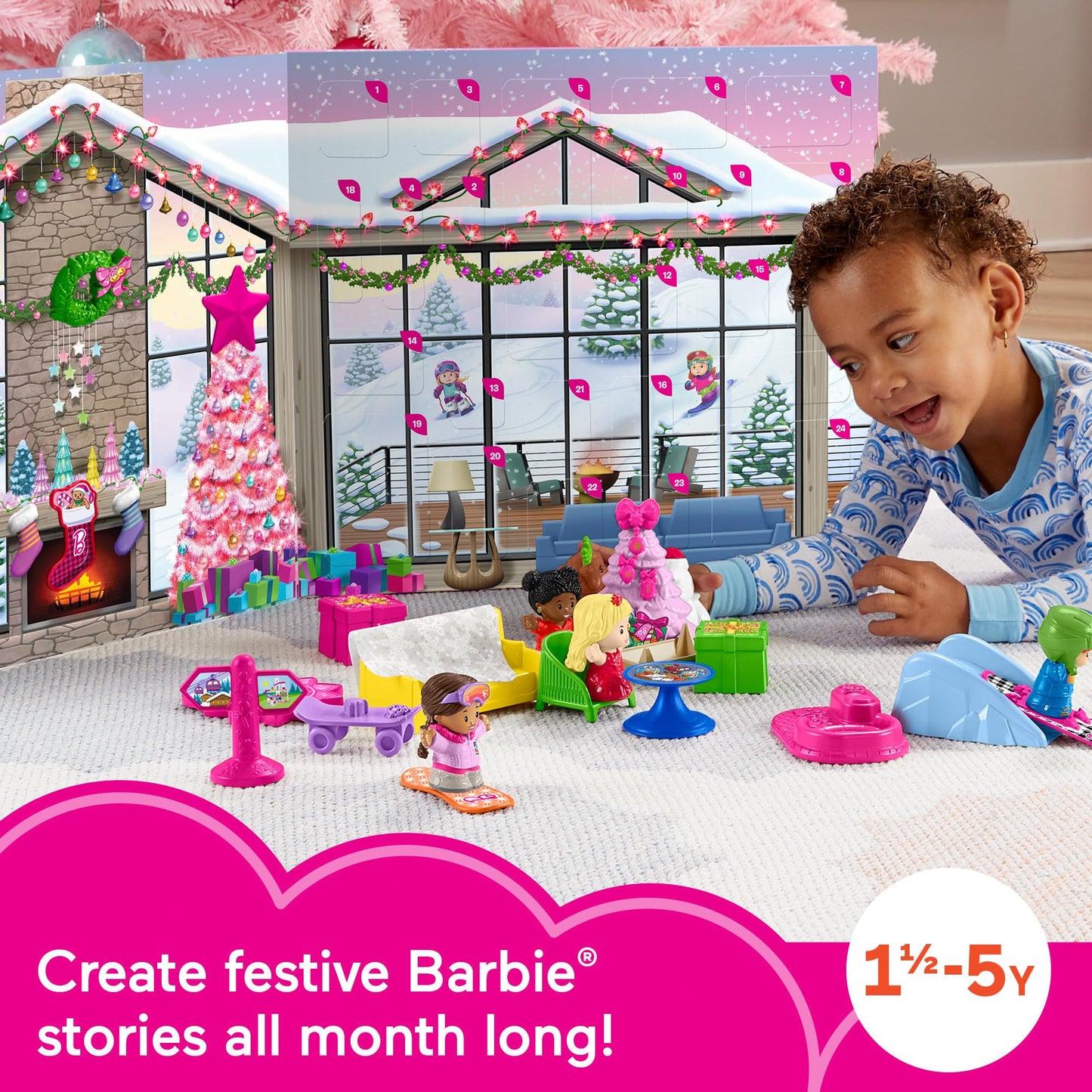 Fisher-Price Little People Barbie Toddler Advent Calendar Playset, 24 Christmas Figures & Pieces for Kids 18+ Months (Amazon Exclusive)