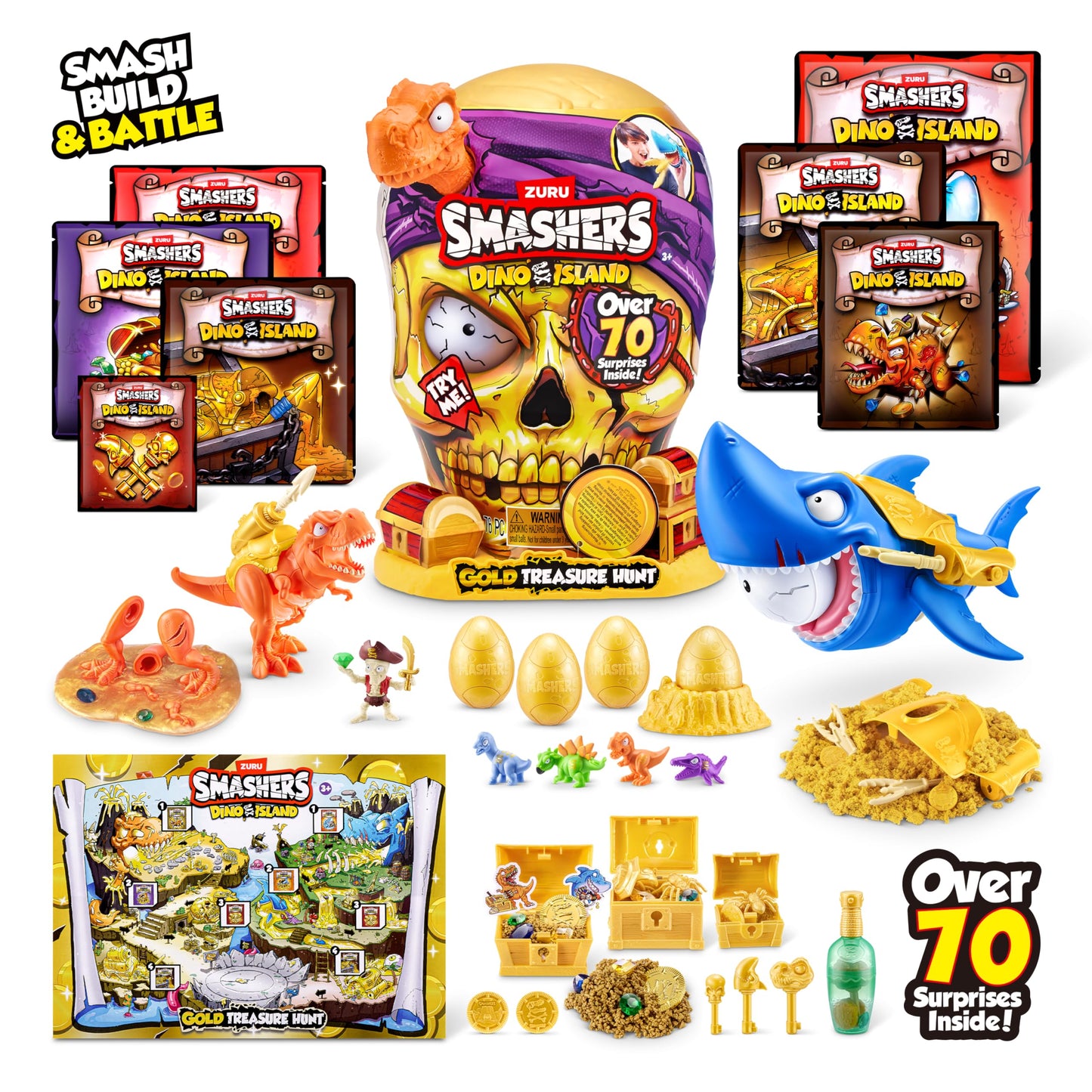Smashers Dino Island Gold Treasure Hunt (Orange) by ZURU - Interactive Collectable Treasure Hunt Themed Toy