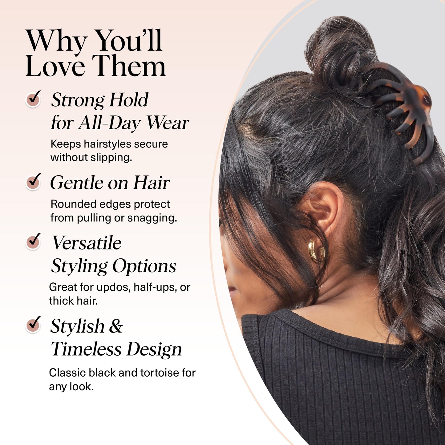 Kitsch Octopus Claw Clips for Women - Cute & Stylish Hair Clips for Everyday Use, Octopus Claw Clip for Thick Hair | Ideal Gifts for Women - Black & Tortoise, 2pcs