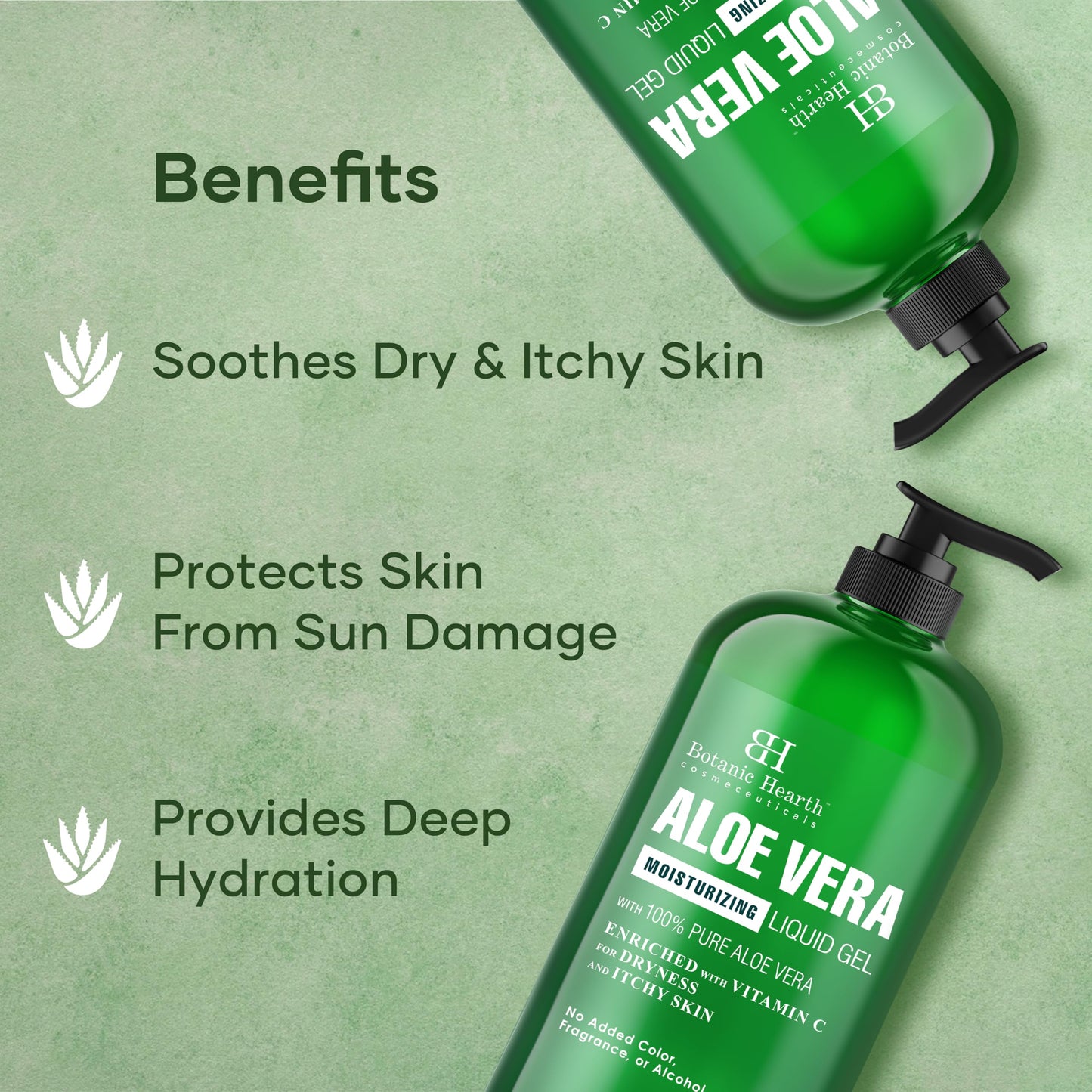 Botanic Hearth Aloe Vera Gel – 100% Pure, Vitamin C Enriched, Soothes Dry & Itchy Skin, Alcohol & Fragrance Free, 16 fl. oz