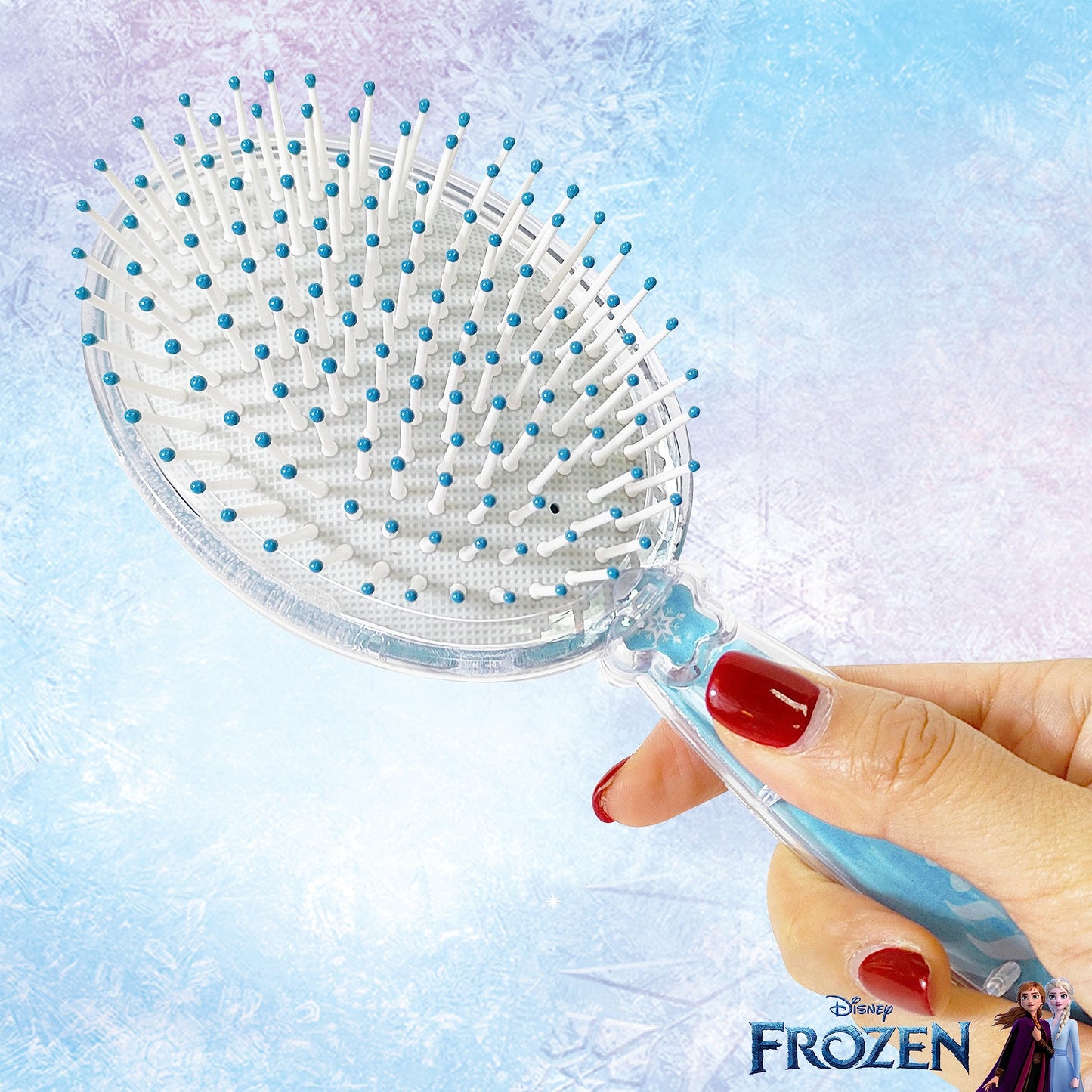 LUV HER Disney Frozen II Girls Snowflake Confetti One Hair Brush featuring Elsa, Silver - Ages 3+