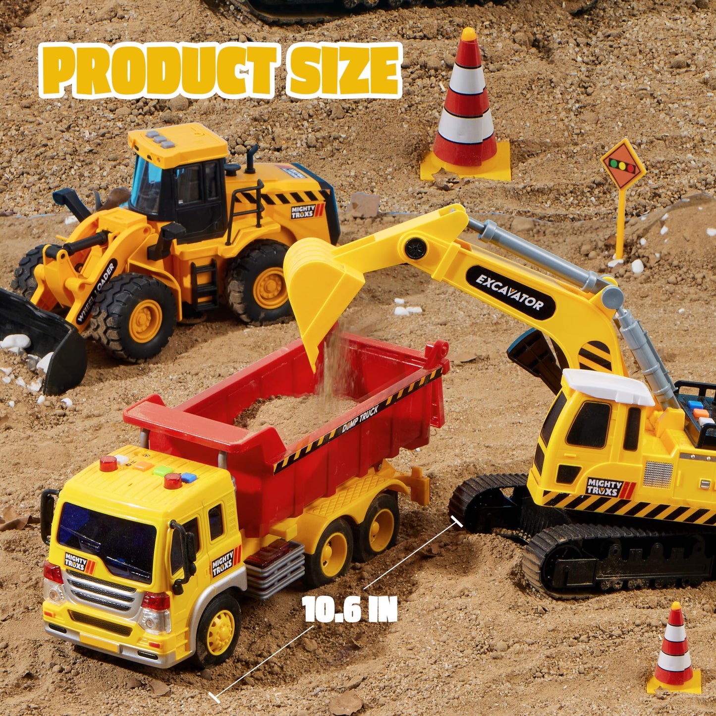 JOYIN 3-Pack Construction Trucks for Toddlers – Excavator, Dump Truck & Loader with Movable Claw & Lift, Birthday & Christmas Gift