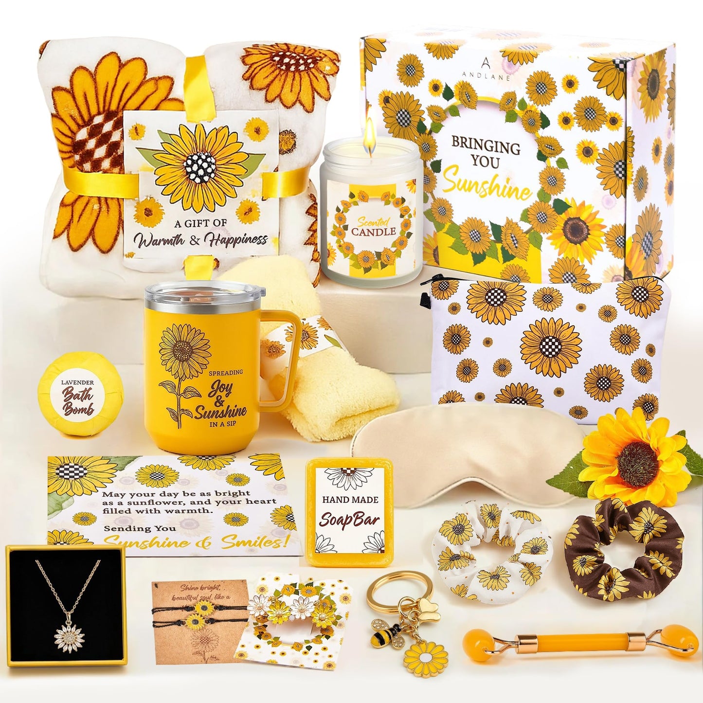 18Pcs Sunflower Gift Basket for Women – Unique Birthday, Friendship & Get Well Soon Care Package – Sunshine Box for Best Friend or Sister