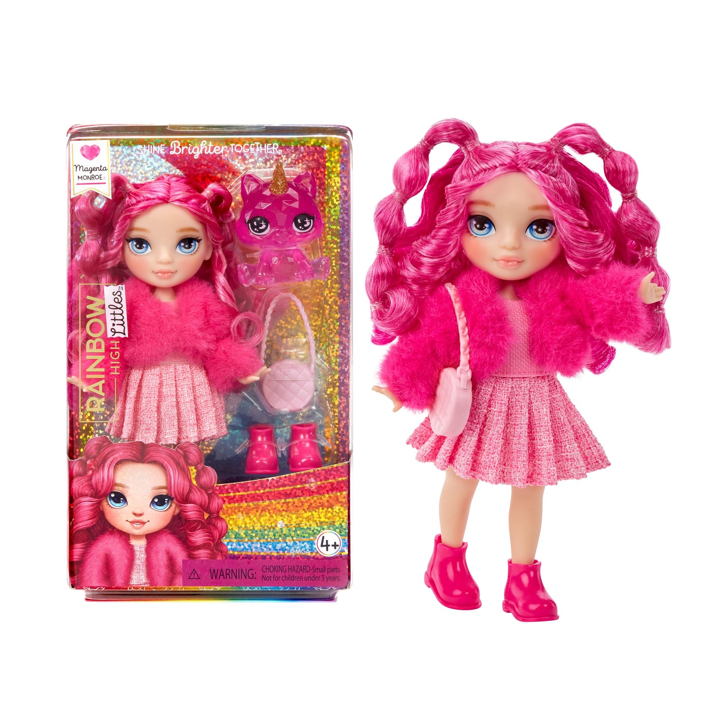 Rainbow High Littles – Magenta Monroe, Pink 5.5" Posable Small Doll with Purse, Magical Pet Kitty, Girls Toy Gift, Kids Ages 4-12 Years