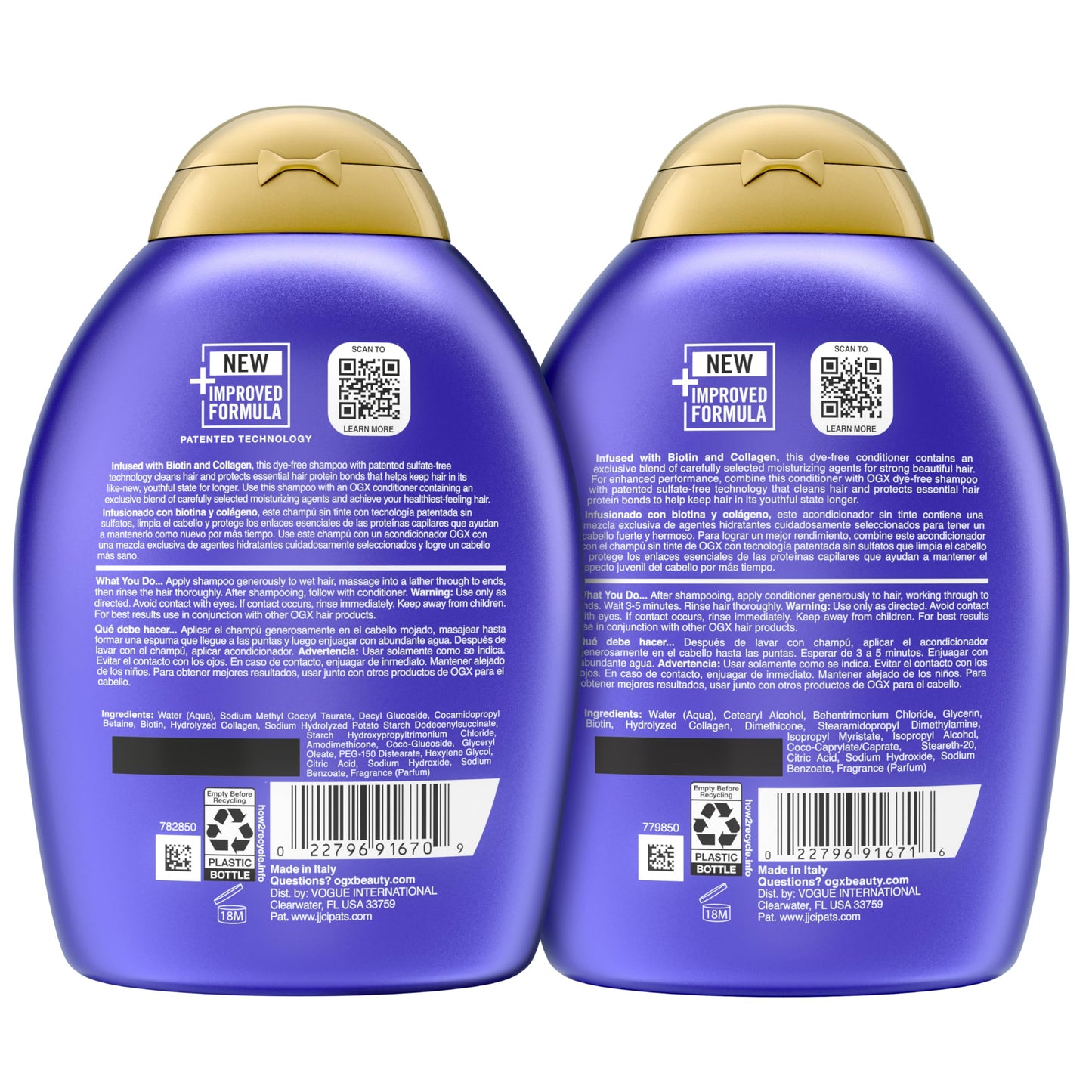 OGX Thick & Full Biotin & Collagen Shampoo & Conditioner Set, Volumizing & Sulfate-Free for Fine or Thinning Hair, Vitamin B7, 13 fl oz, 2 Pack