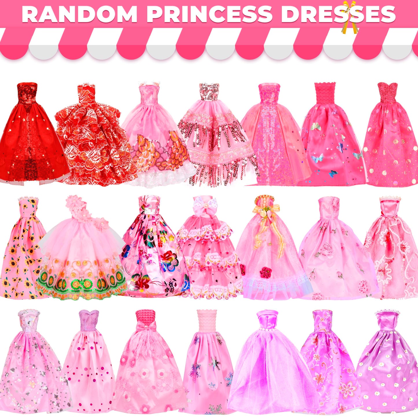 130-Piece Doll Clothes & Accessories Set for 11"-12" Dolls – 4 Princess Gowns, 8 Dresses, Tops, Pants, Shoes, Swimsuits & Hangers