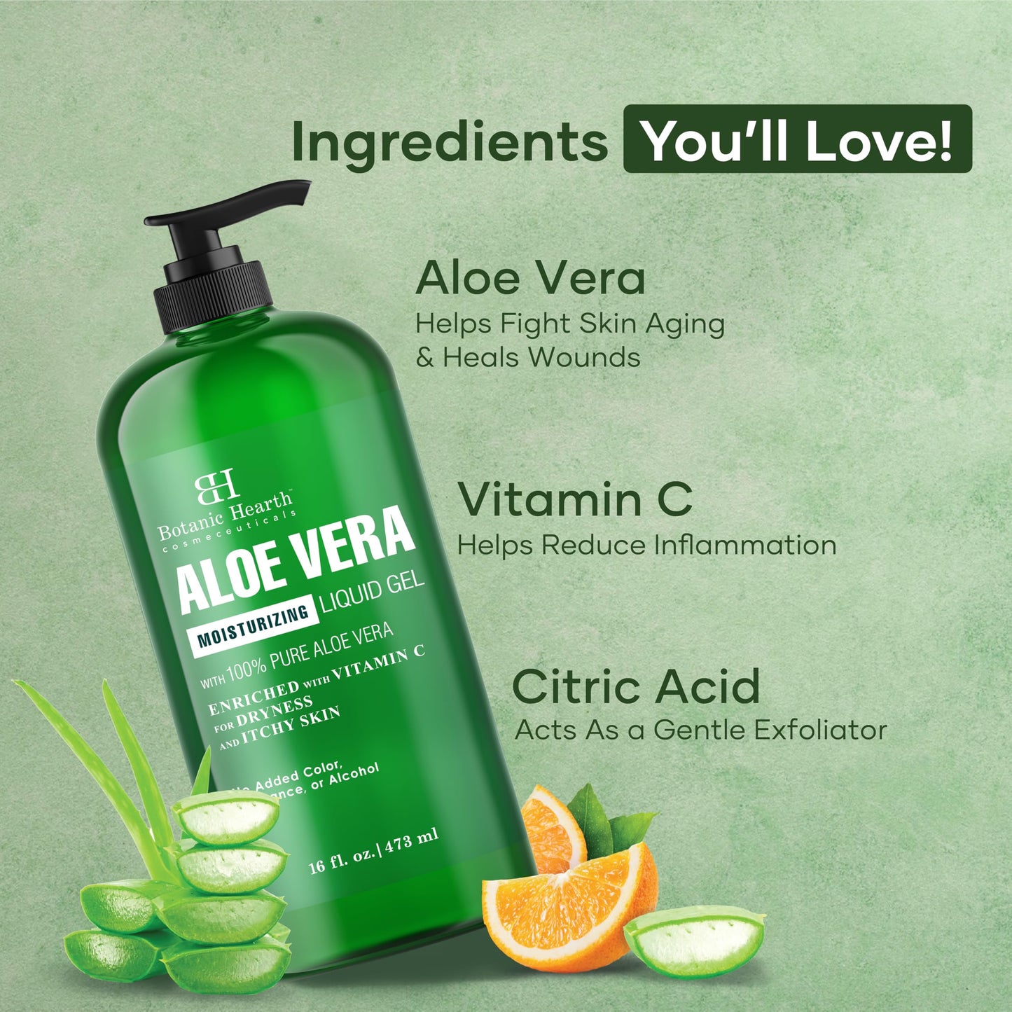 Botanic Hearth Aloe Vera Gel – 100% Pure, Vitamin C Enriched, Soothes Dry & Itchy Skin, Alcohol & Fragrance Free, 16 fl. oz