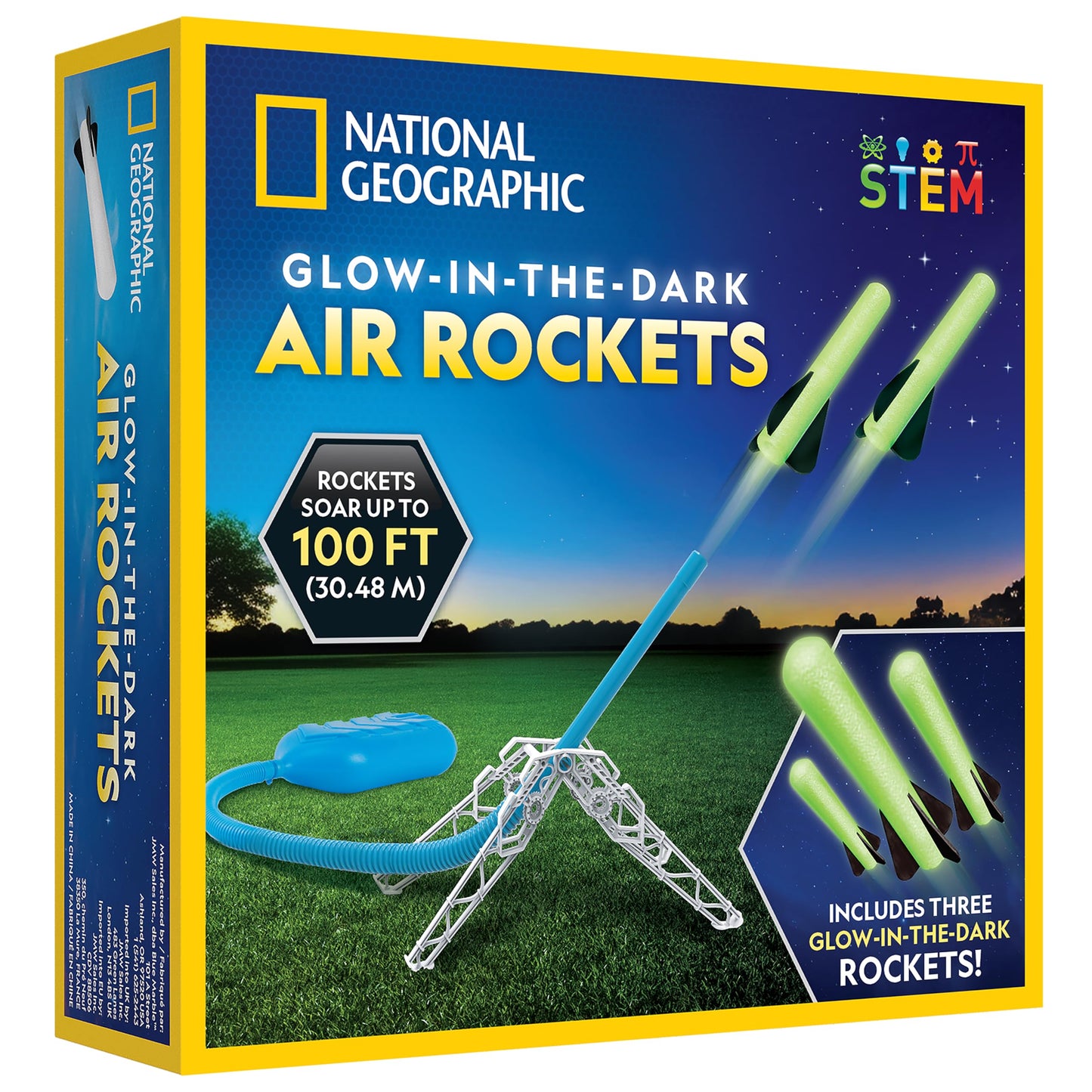 National Geographic Air Rocket Launcher Toy - Launch Glow-in-the-Dark Rockets Up to 100 Ft, Outdoor Fun for Kids 8-12, Rocket Kit Toy