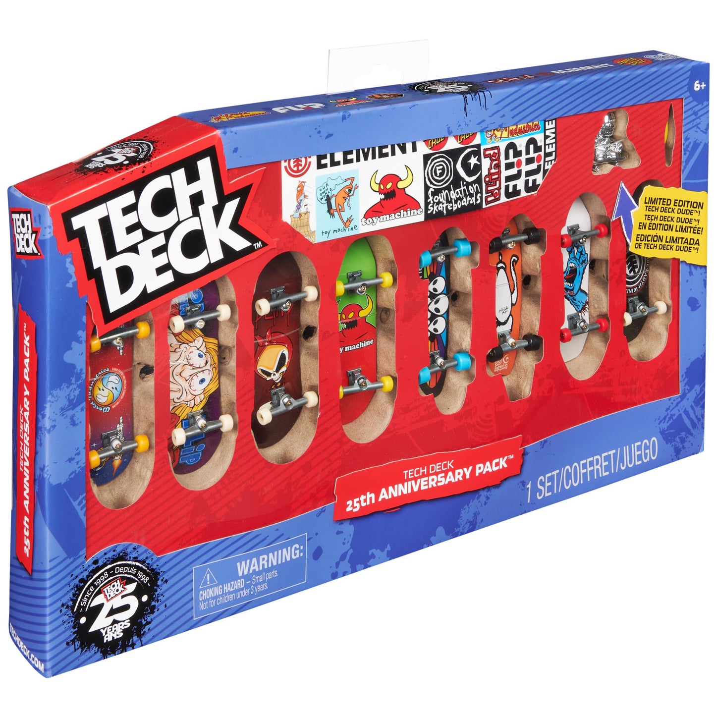 Tech Deck, 25th Anniversary 8-Pack Fingerboards with Exclusive Figure, Collectible and Customisable Mini Skateboards, Kids’ Toys for Ages 6 and up