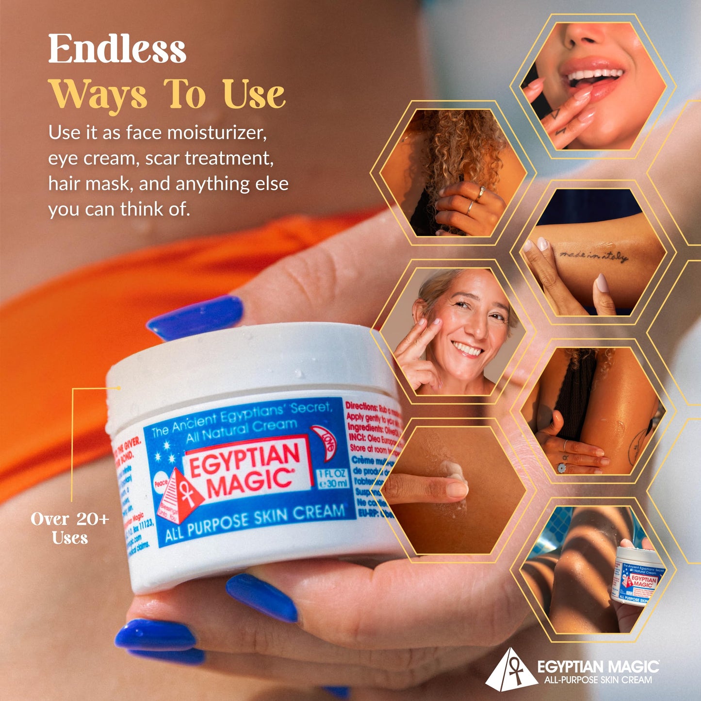 Egyptian Magic All-Purpose Moisturizing Cream 1oz – Face, Body, Dry Skin, Eczema, Scar, Stretch Marks & Tattoo Care for Men & Women