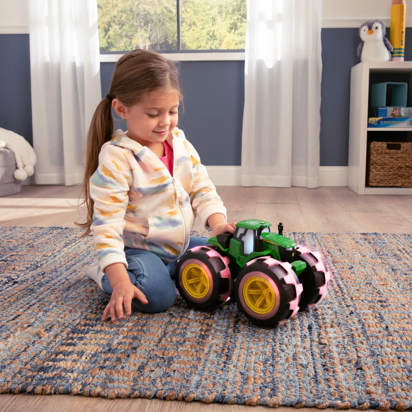 TOMY Monster Treads Lightning Wheels - Deluxe Rainbow Tractor - John Deere Tractor Toys - Light Up Monster Truck Toy with Rainbow Lights and Sounds - Ages 3 Years and Up