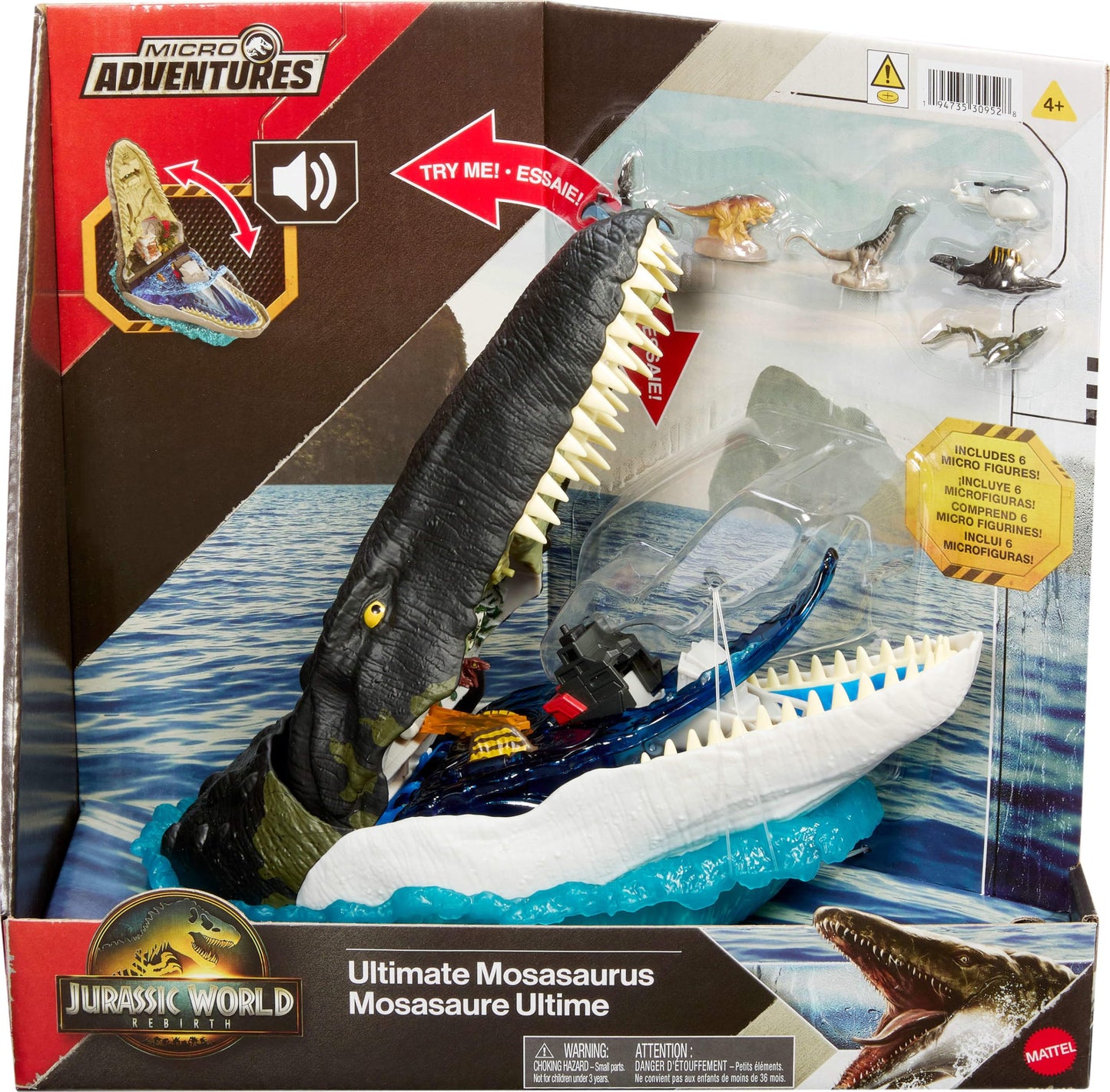 Mattel Jurassic World Rebirth Deluxe Mosasaurus Playset with 7 Interactive Features, 7 Sound Effects & 6 Micro Figures, Folds Up to Carry & Store