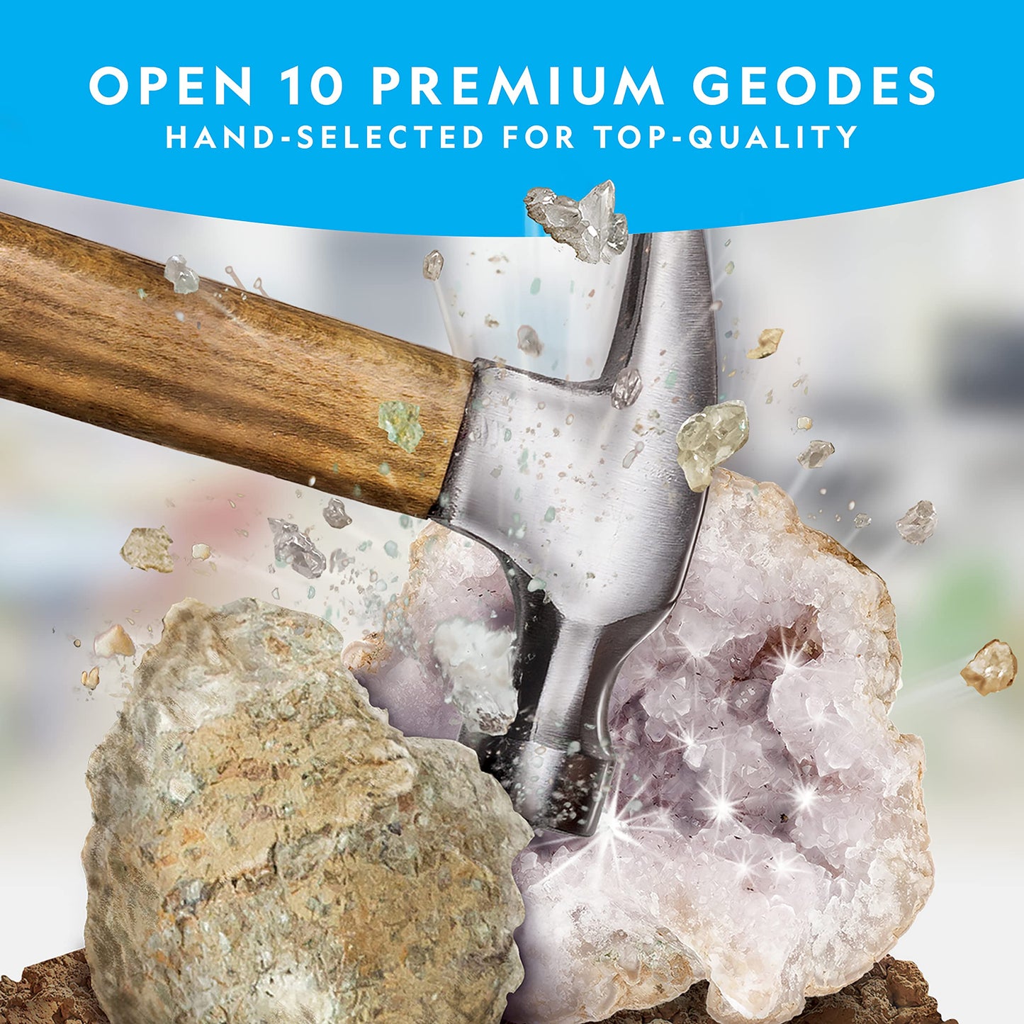 National Geographic Geode Kit – Break Open 10 Crystals, Includes Goggles & 2 Stands, STEM Science & Geology Gift for Kids