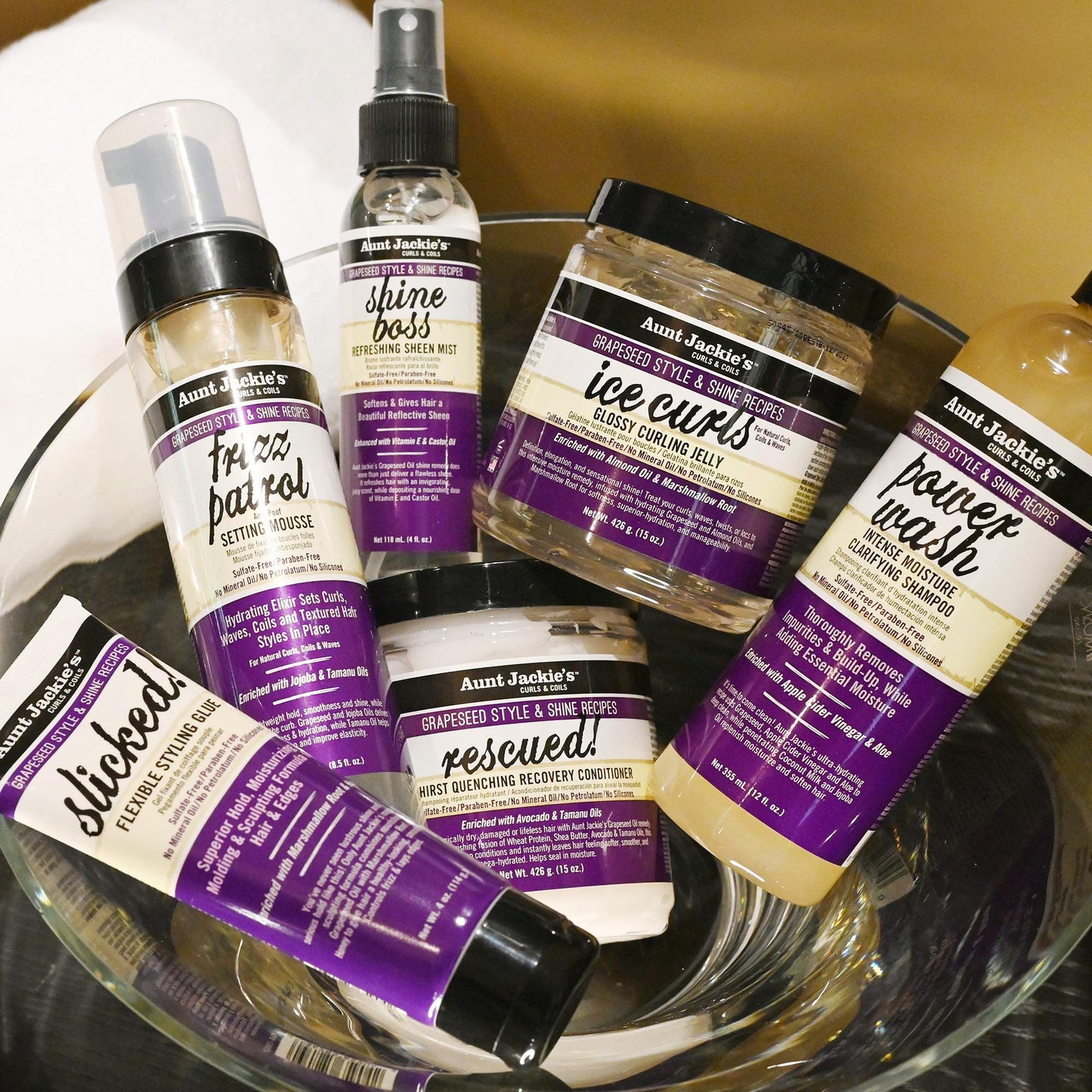 Aunt Jackie's Grapeseed Style and Shine Recipes Ice Curls Glossy Curling Jelly, Hydrates, Softens, Makes Waves, Curls and Coils Easier to Style, 15oz