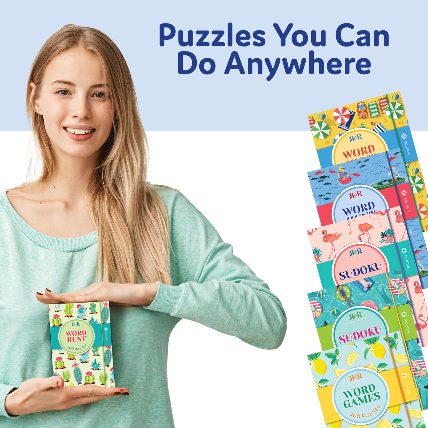 R&R Pocket Sudoku Puzzle Books, Compact Travel Size Sudoku Books - Ideal for Relieve Stress, Boost Your Mood, Relax at Home and Office Breaks