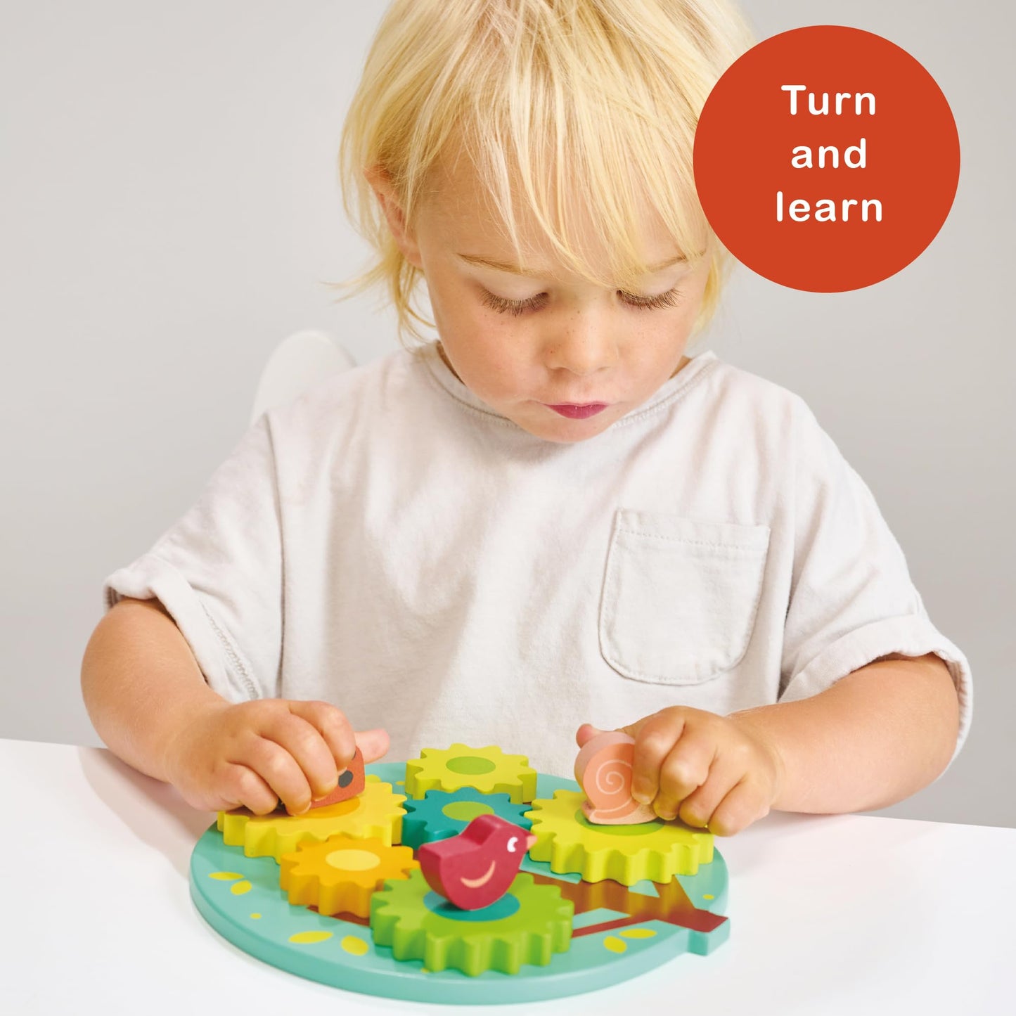 Mentari Toys Tree Gears & Cogs Wooden Puzzle for Toddlers, Colorful Spinning Animal Cogs, Fine Motor Skills & Coordination, 18m+