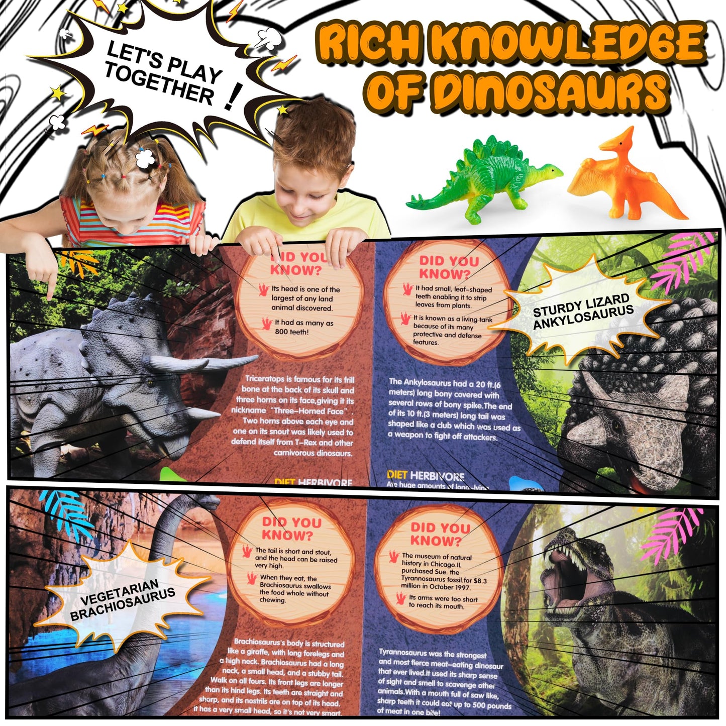 Dinosaur Toys Set with 12 Figures & Sound Book – Realistic Roars, Interactive Educational Fun for Kids 3-6 Years Old