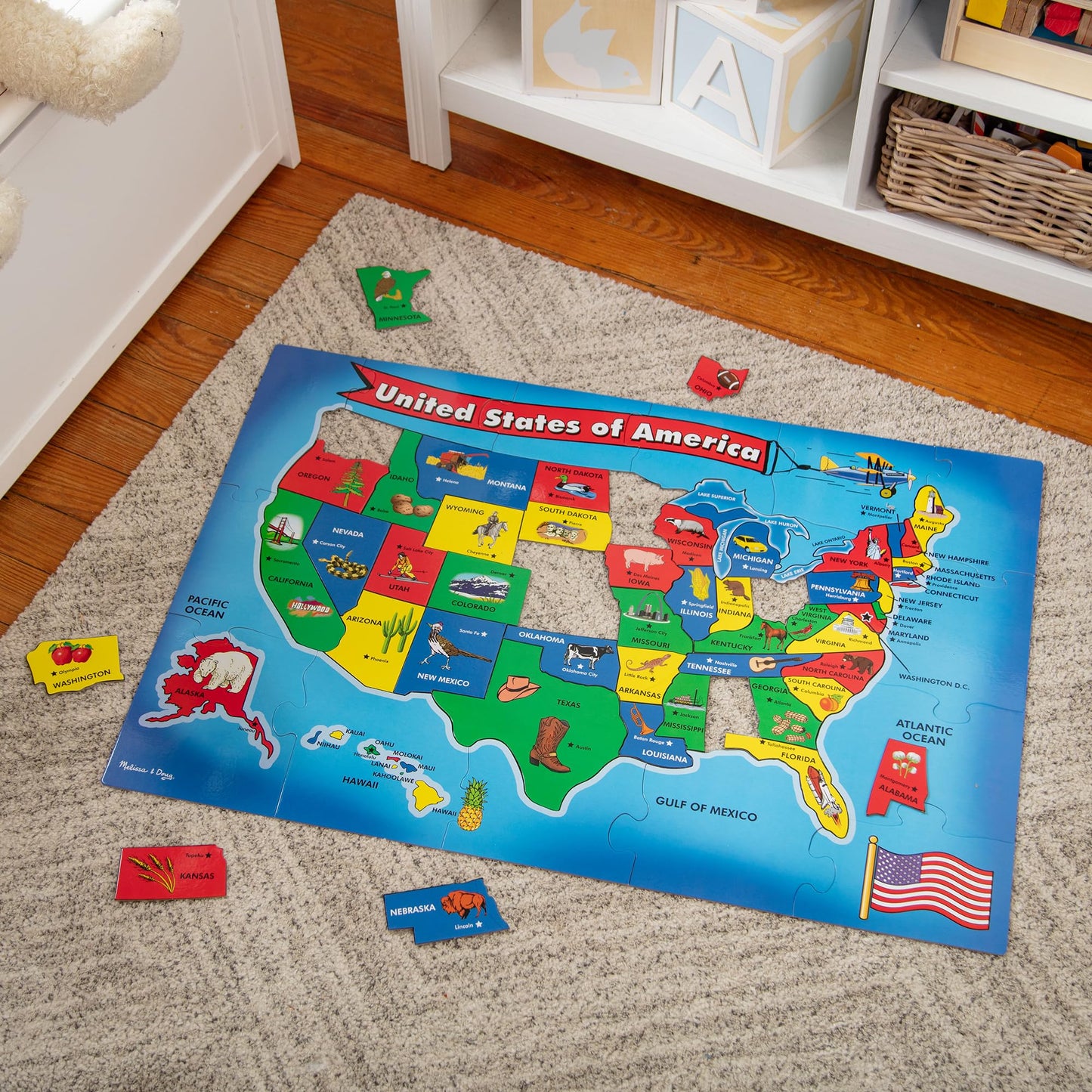 Melissa & Doug USA Map Floor Puzzle, 51 Jumbo Pieces, 2 x 3 Feet, Educational Geography Giant Puzzle for Kids Ages 6+ - FSC Certified