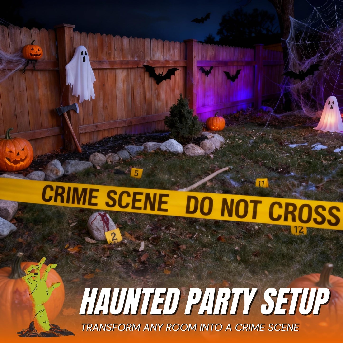 Halloween Crime Scene Decorations Kit - Mystery Dinner Party Supplies with Crime Scene Tape, 25 Evidence Markers & 25 Crime Object Cards