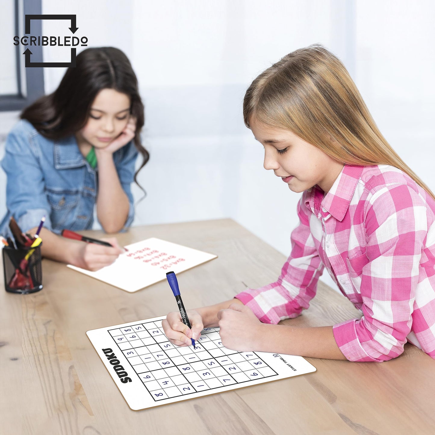 SCRIBBLEDO Dry Erase Sudoku for Kids Sudoku Puzzles for Adults All Ages 9”x12” White Board Easy Hard Sudoku Math Educational Game Whiteboard