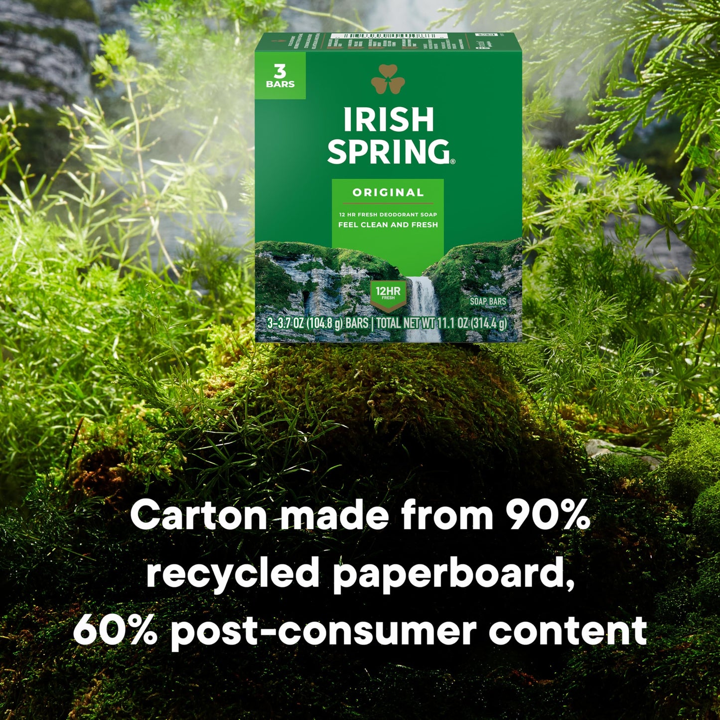 Irish Spring Men’s Original Clean Bar Soap, Fresh Scent 12H, Mild for Skin, 3.7 oz, 3 Bars – Pack of 8, Recyclable Carton