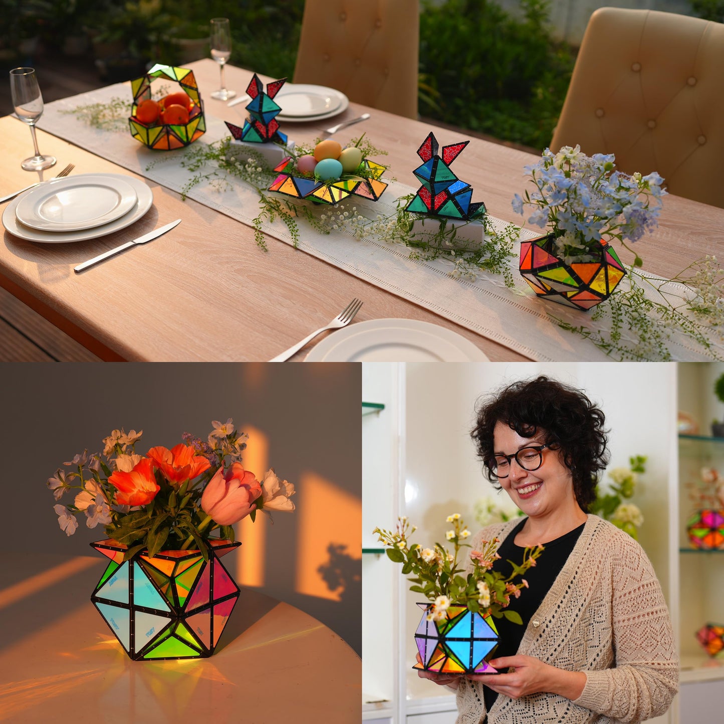 TOSY Magnet Pyramid Stone - 1 Cube into 1 Billion Shapes, 14 pcs Puzzle Set with 243 Magnets, Holographic STEM/STEAM Creative Toy