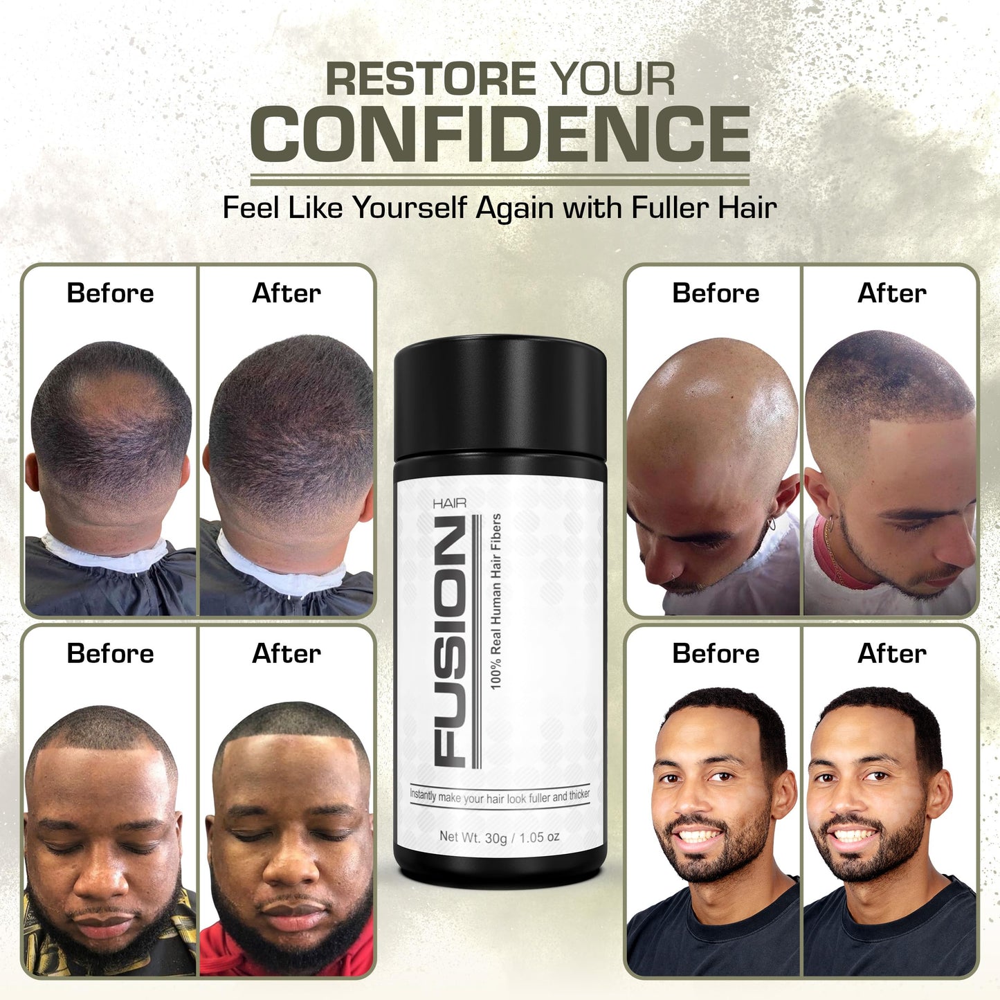 Hair Fibers for Thinning Hair - (1.05 Oz) Real Human Hair Building Fibers to Conceal Bald Spots and Thinning Hair, Root Touch Up and Volumizer, Black