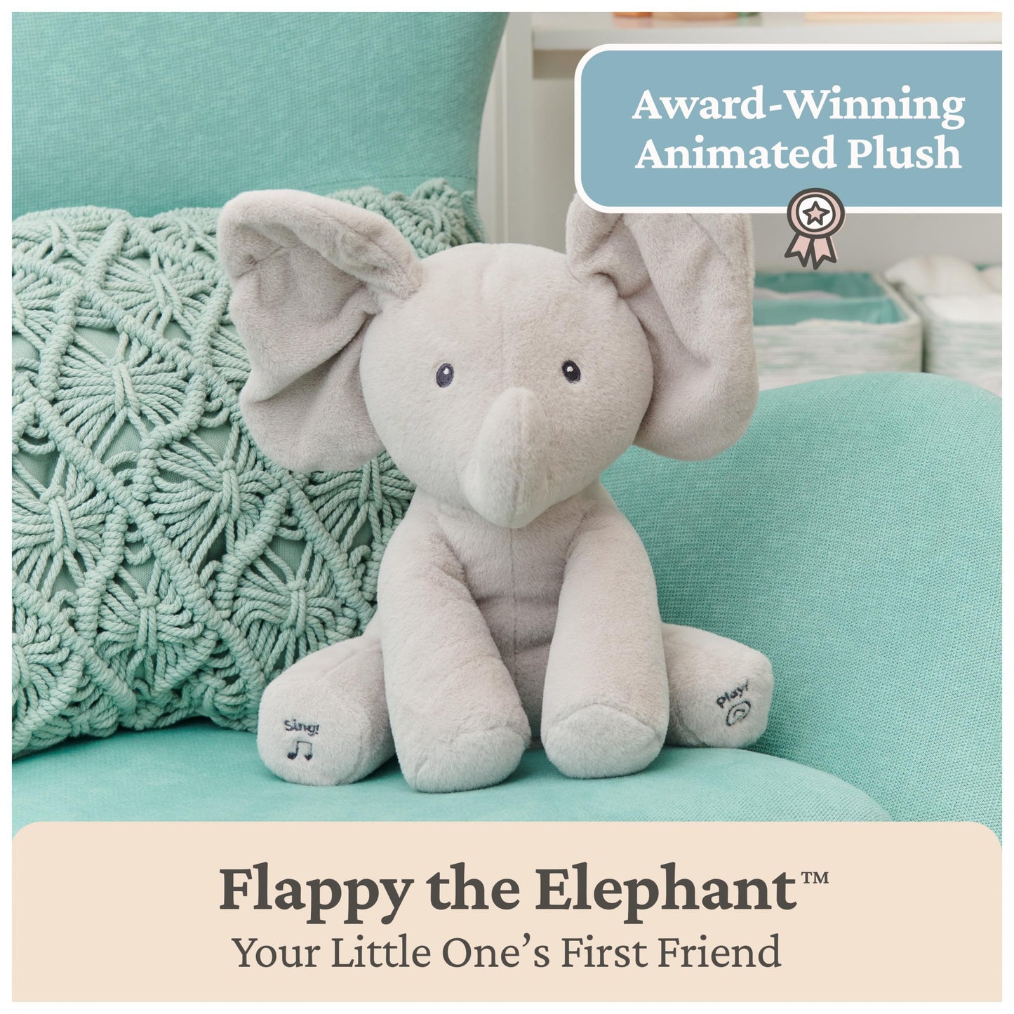 Baby Gund Animated Flappy The Elephant Plush, Singing Stuffed Animal Baby Toy for Ages 0 and Up, Gray, 12"