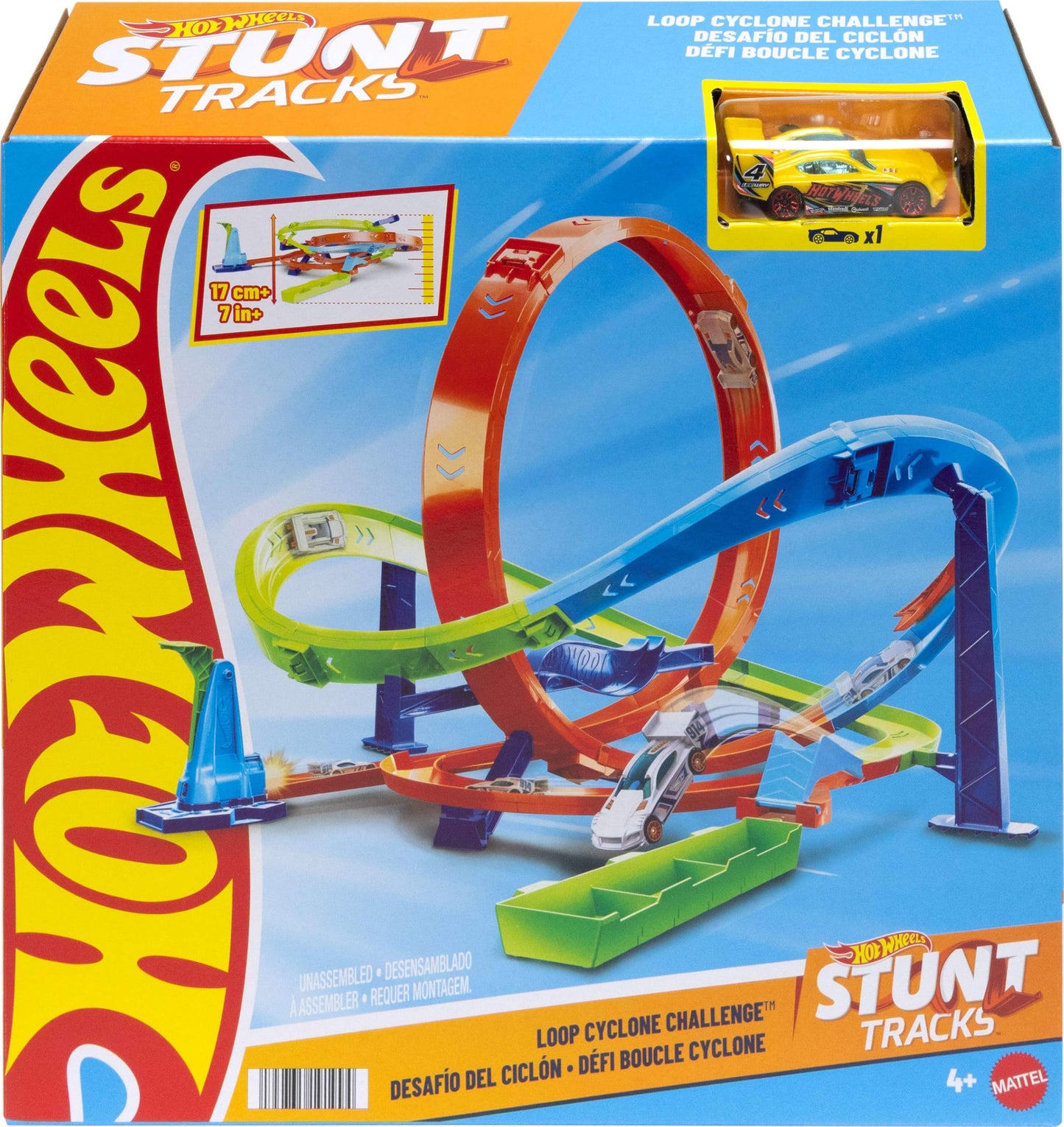 Hot Wheels Toy Car Track Set, Action Loop Cyclone Challenge, 18-in Tall, 2 Ways to Play & Easy Storage, with 1:64 Scale Vehicle