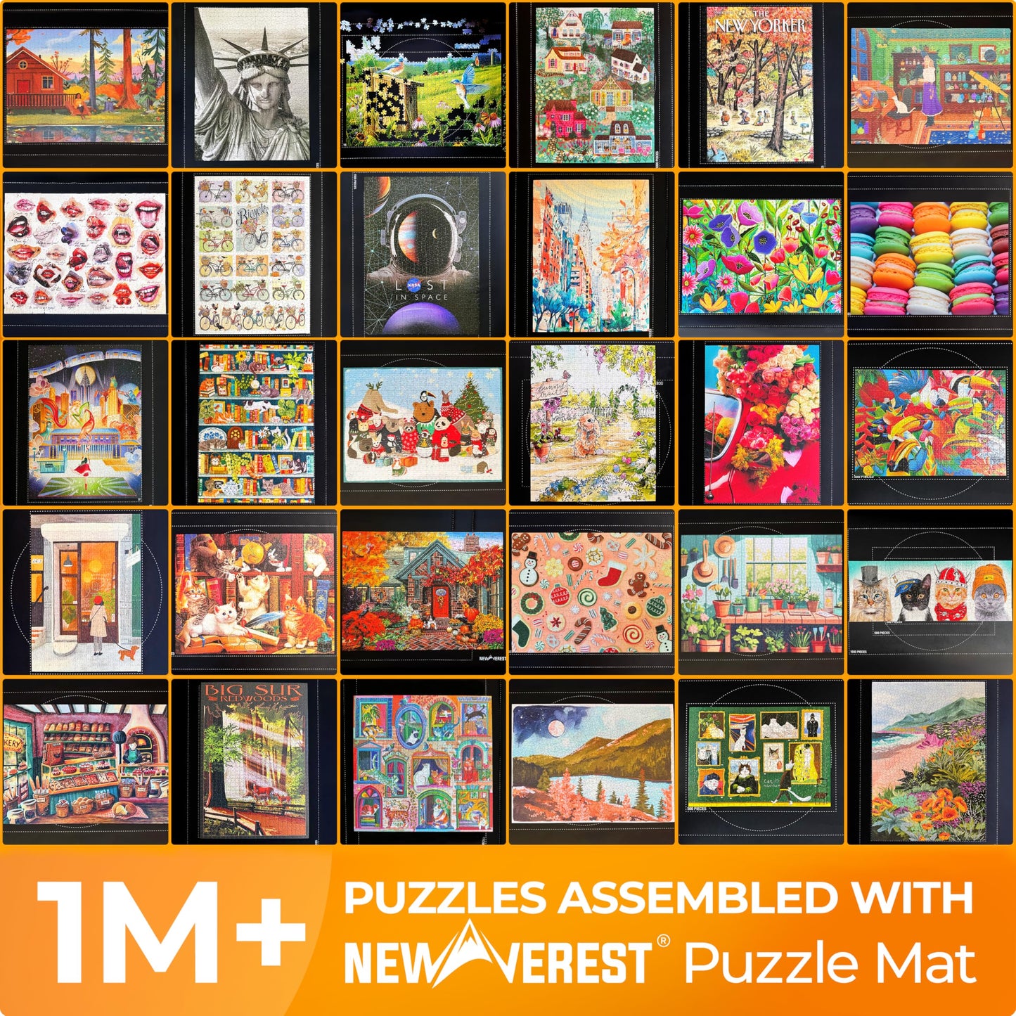 Newverest Jigsaw Puzzle Mat Roll-Up – 46"x26" Saver Pad for Up to 1500 Pieces, Non-Slip, Includes 3 Sorting Trays & Travel Storage Bag