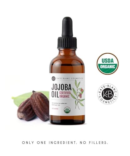 Kate Blanc Cosmetics Jojoba Oil for Softer Hair & Smoother Skin. Gua Sha Oil for Face & Dermaplaning (2oz, Organic, 100% Pure, Natural)