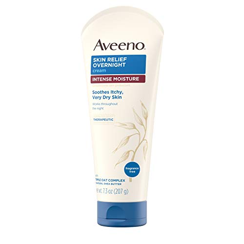 Aveeno Skin Relief Overnight Moisture Cream, Triple Oat & Shea Butter, Dimethicone Protectant, Fragrance & Steroid-Free, 7.3 oz