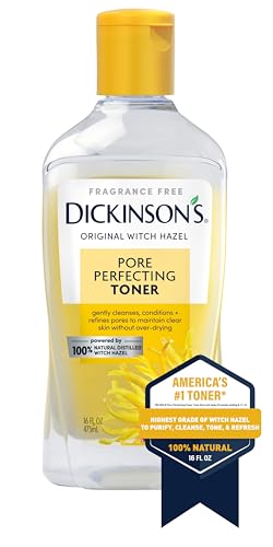Dickinson's Witch Hazel Pore Perfecting Toner, 100% Natural, Refines Pores, Removes Oil & Impurities, 16 fl oz, America's #1