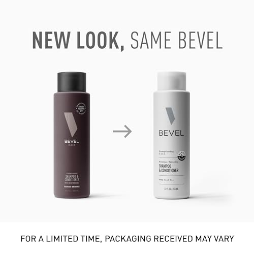 Bevel 2-in-1 Shampoo & Conditioner for Men with Hemp Seed Oil & Biotin, Strengthens, Moisturizes & Reduces Breakage, 12 Oz (Packaging May Vary)
