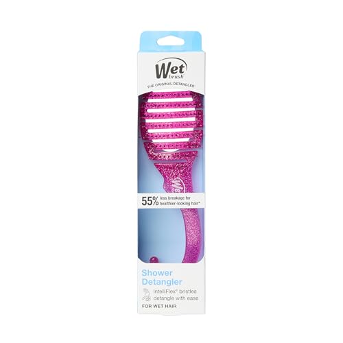 Wet Brush Shower Detangler Hair Brush - Ultra-Soft IntelliFlex Bristles Reduce Pain, Breakage & Split Ends - For Wet/Dry Hair, Men & Women, Pink Glitter