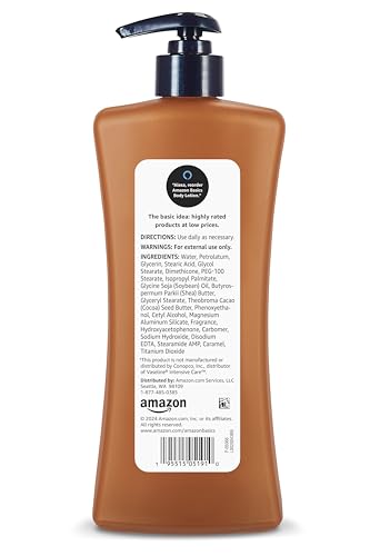 Amazon Basics Moisturizing Cocoa Butter Body Lotion for Dry Skin, Non-Greasy, Paraben Free, Lightly Scented, 20.3 Fl Oz, Pack of 1