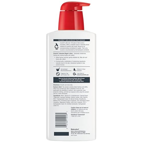 Eucerin Intensive Repair Body Lotion for Very Dry Skin – Moisturizes, Exfoliates & Conditions, Fragrance & Paraben Free, 16.9 oz