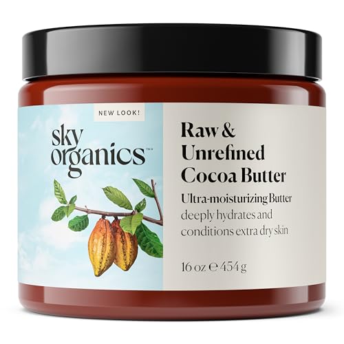 Sky Organics 100% Raw Cocoa Butter – Ultra-Moisturizing, Hydrates & Smooths Skin, Deep Conditioning for Dry or Tight Skin, 16oz