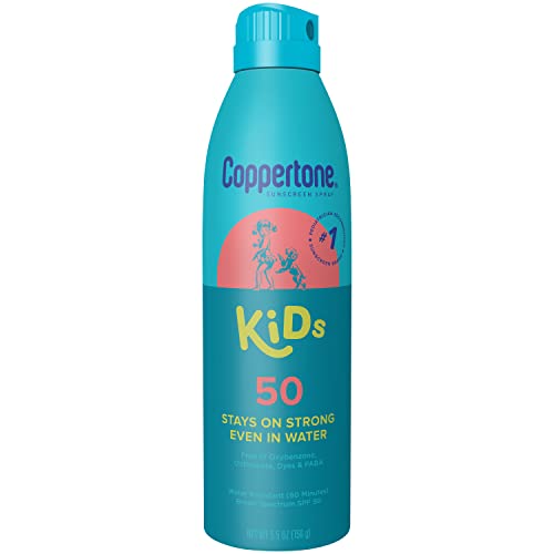 Coppertone Kids SPF 50 Sunscreen Spray, Water Resistant Sunblock for Kids, Oxybenzone & Dye Free, Pediatrician Recommended, 5.5 Oz, 3 Pack