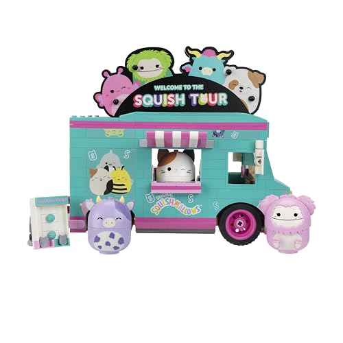 BLDR Squishmallows Squish Tour Van Building Set - Cam The Cat, Bubba The Cow, & Brina The Bigfoot Buildable Figures - Squishmallows Fans 8+, 0098