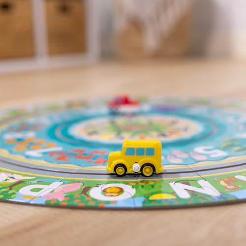 Melissa & Doug Round The Shore Tracks Cardboard Jigsaw Floor Puzzle and Wind-Up Vehicles – 48 Pieces, for Boys and Girls 4+ - FSC-Certified